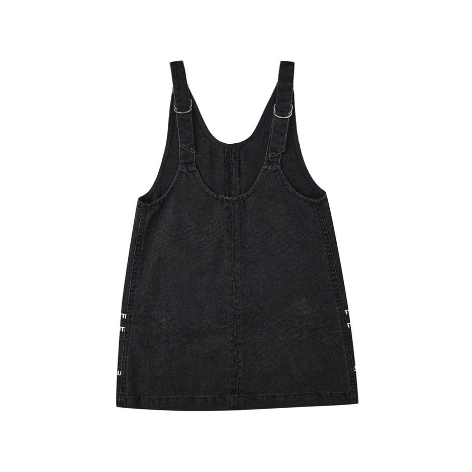 Rylee and Cru Washed Black V-Neck Overall Dress
