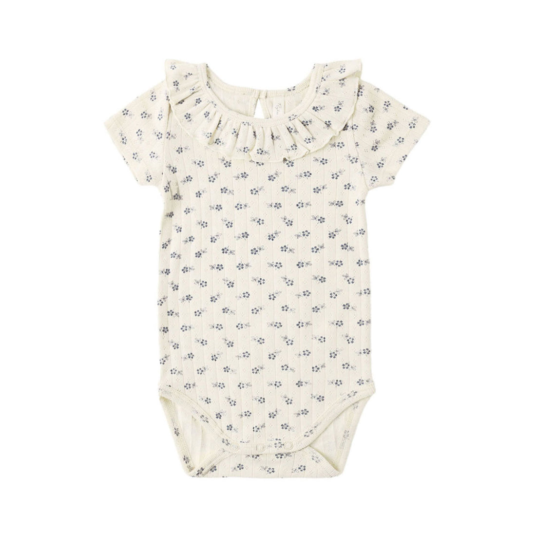 Rylee and Cru  Natural Blue Ditsy Ruffle Collar Bodysuit