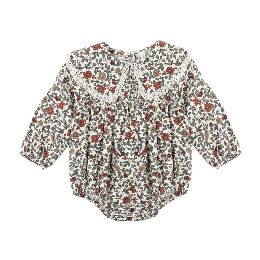 Rylee and Cru Natural Holiday Floral Fern Romper
