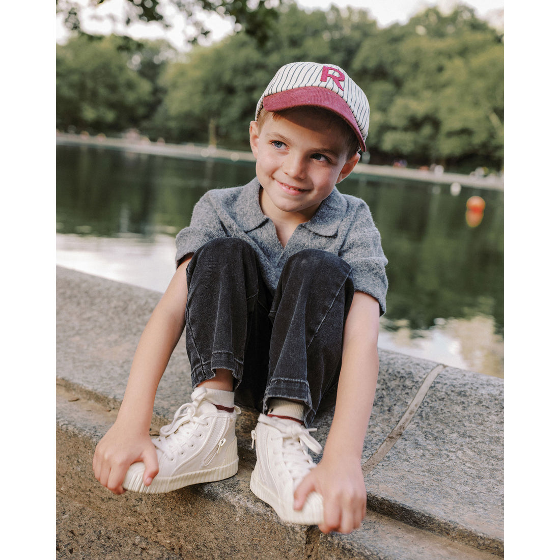 Rylee and Cru Heathered Grey Knit Polo