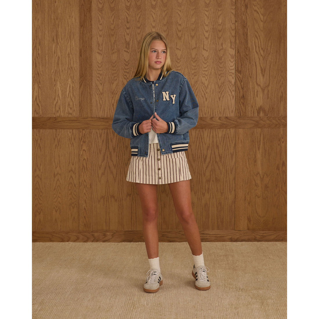 Rylee and Cru Indigo Denim Teen Varsity Jacket
