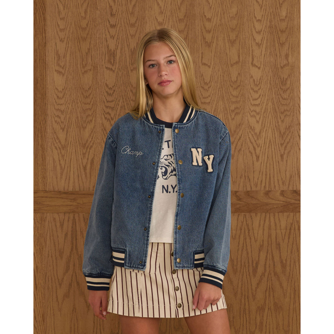 Rylee and Cru Indigo Denim Teen Varsity Jacket