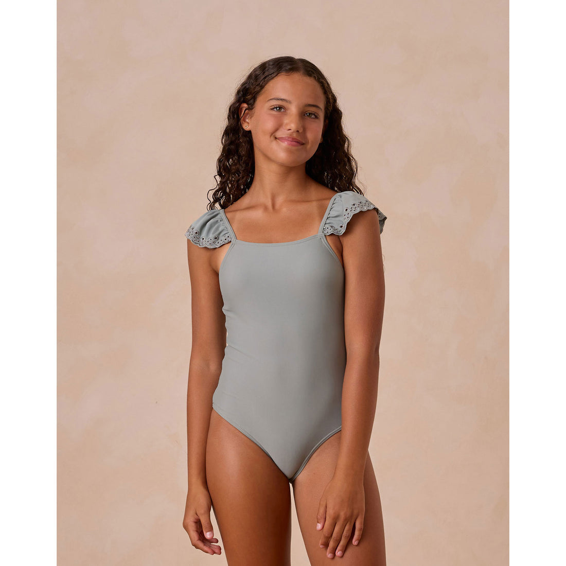 Rylee and Cru Eucalyptus Ruffle Square Neck One-Piece