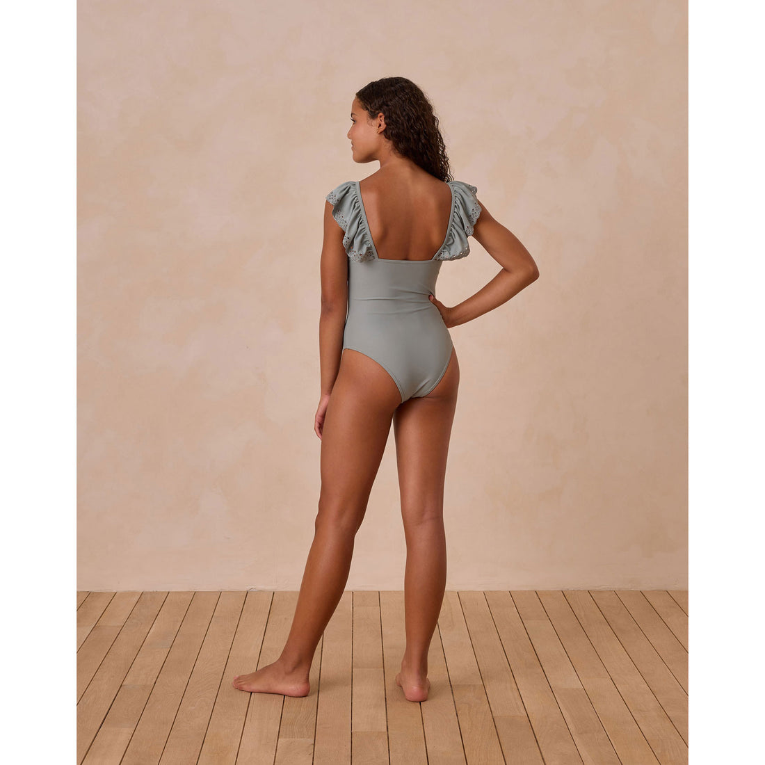 Rylee and Cru Eucalyptus Ruffle Square Neck One-Piece