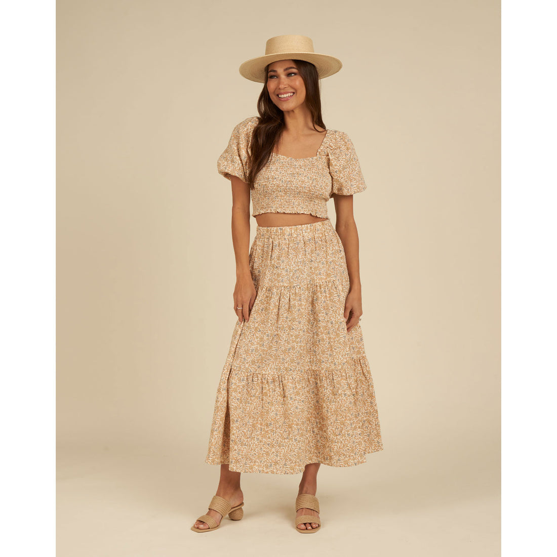 Rylee and Cru Blossom Tiered Womens Midi-Skirt