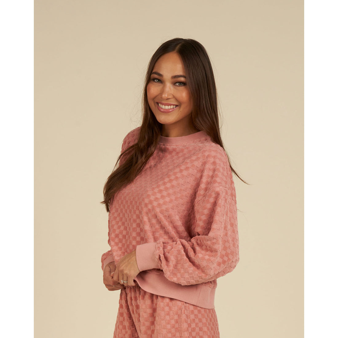 Rylee and Cru Pink Check Boxy Womens Pullover