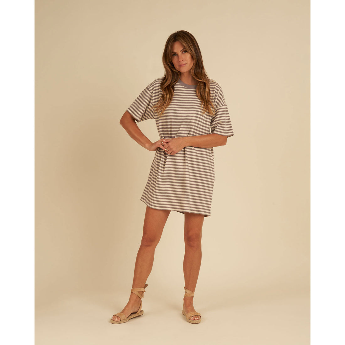 Rylee and Cru Charcoal Stripe Womens T-Shirt Dress