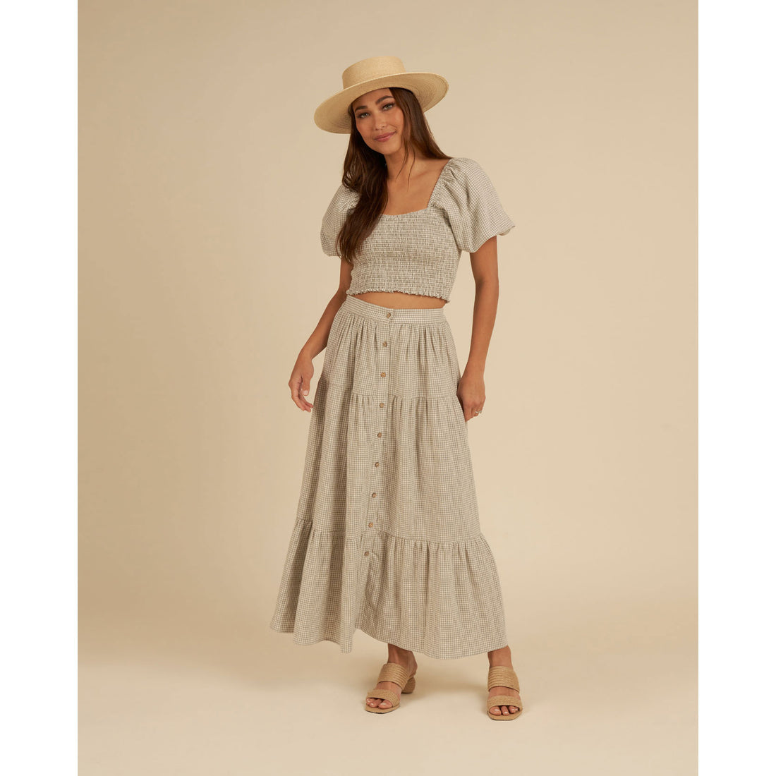 Rylee and Cru Sage-Gingham Joelle Womens Skirt -Sage Gingham