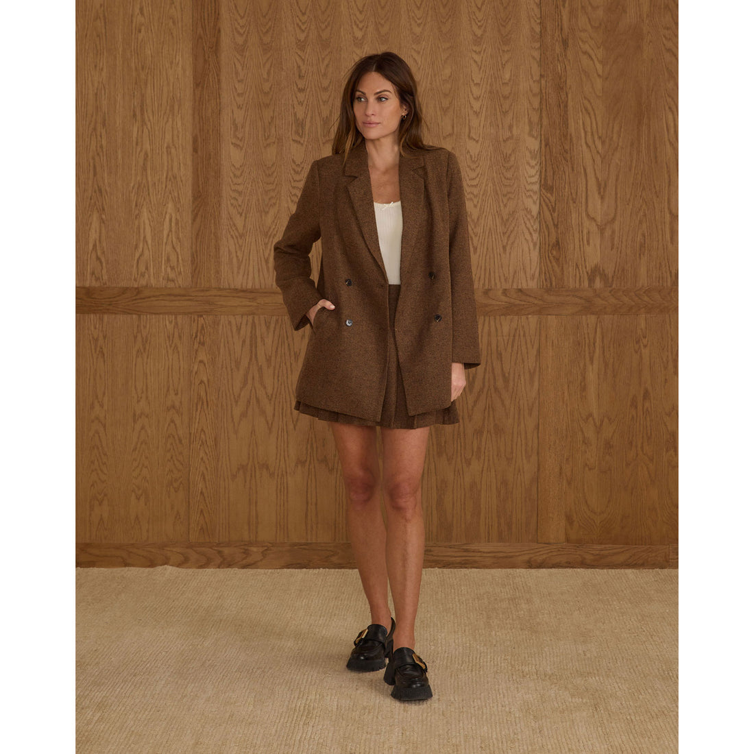 Rylee and Cru Rustic Plaid Women Double Breasted Blazer