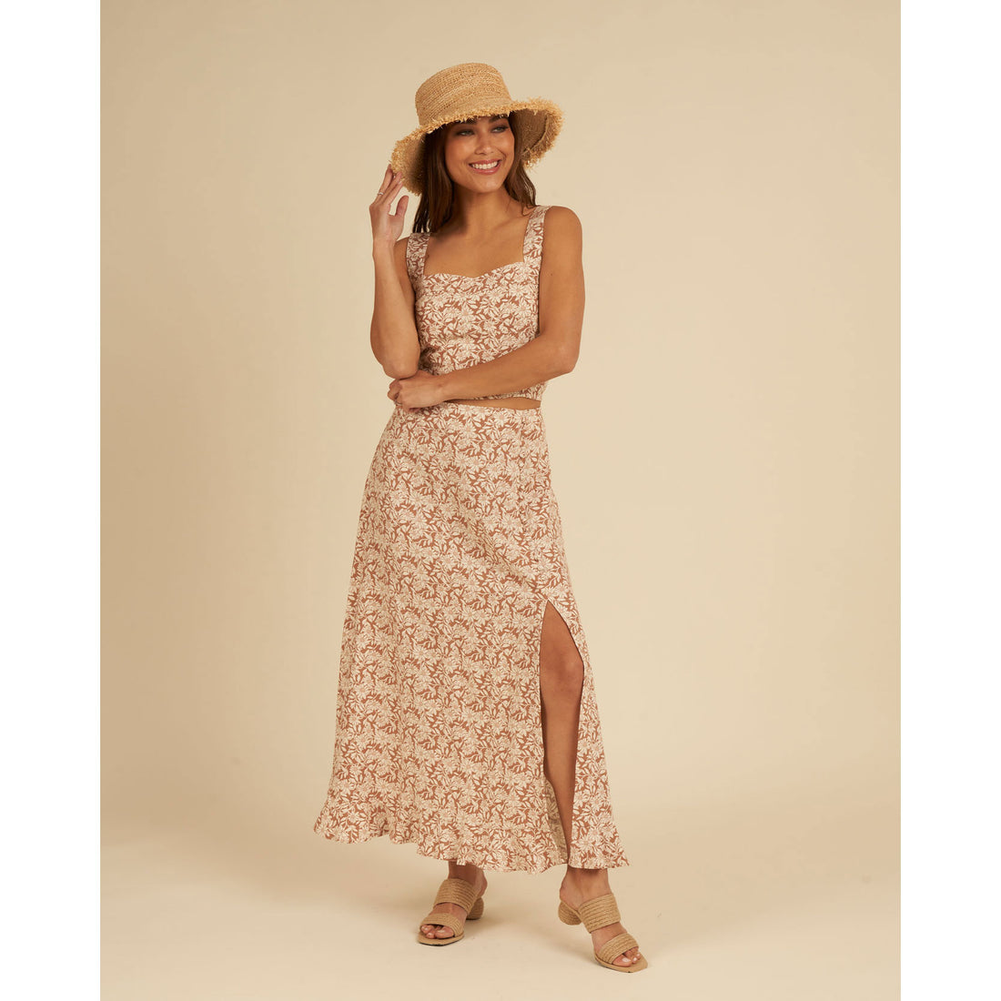 Rylee and Cru Plumeria Button Slit Womens Skirt -Plumeria