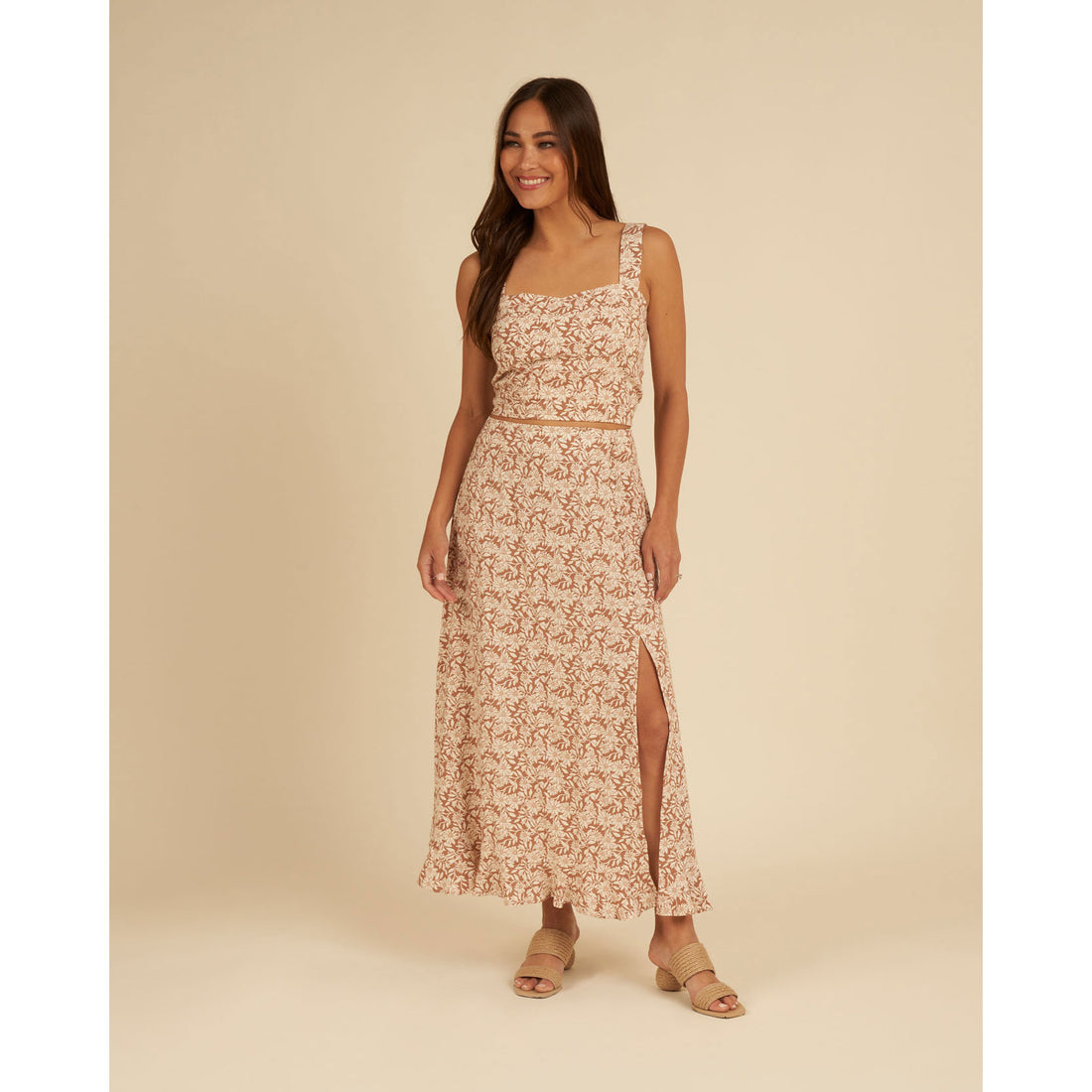 Rylee and Cru Plumeria Button Slit Womens Skirt -Plumeria