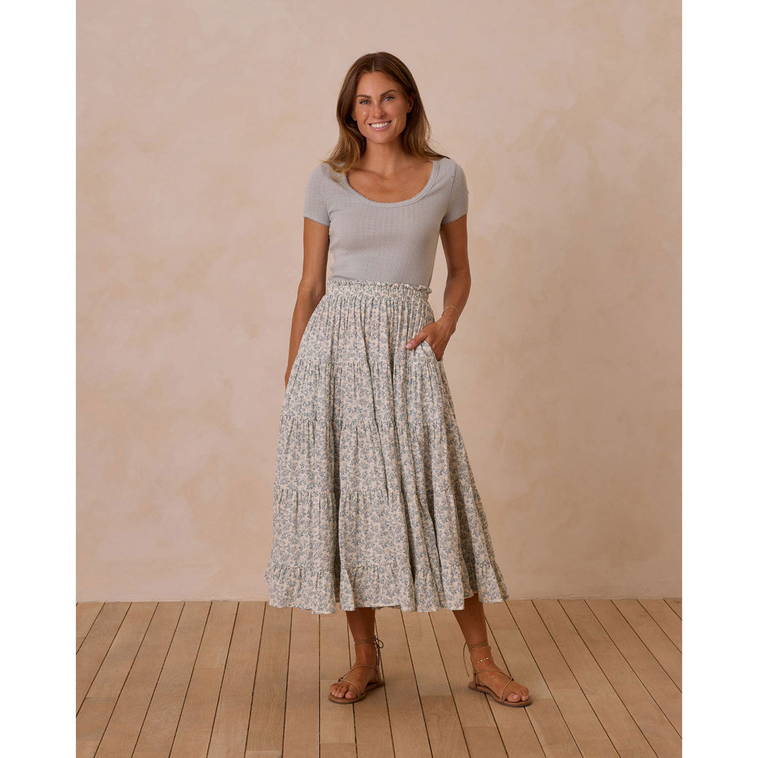 Rylee and Cru Blossom Ruffle Tiered Maxi Women Skirt