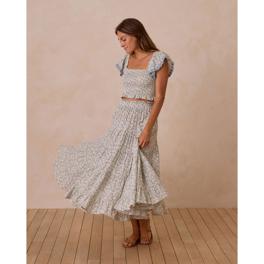Rylee and Cru Blossom Ruffle Tiered Maxi Women Skirt