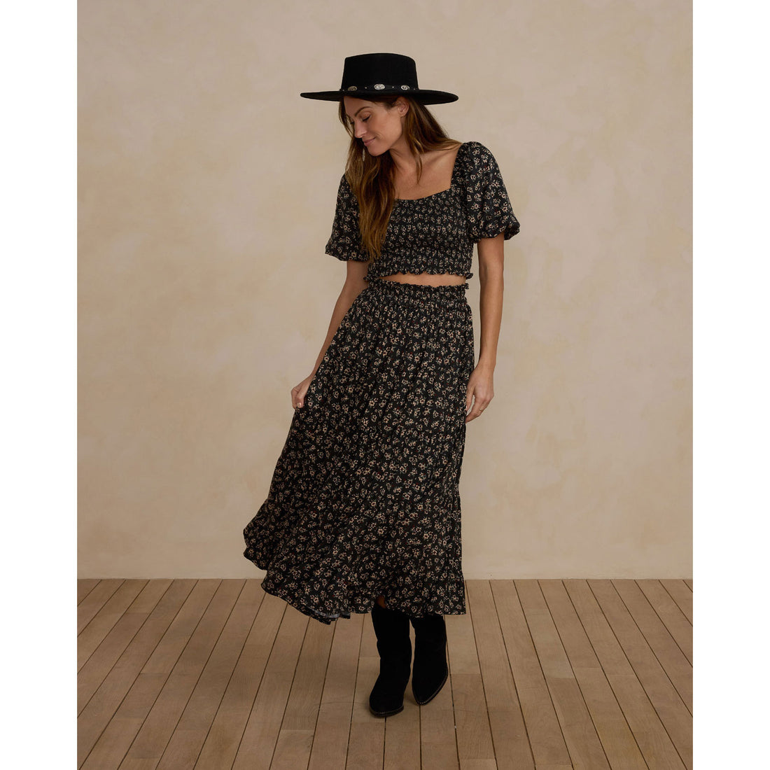 Rylee and Cru Dark Flora Tiered Maxi Women Skirt