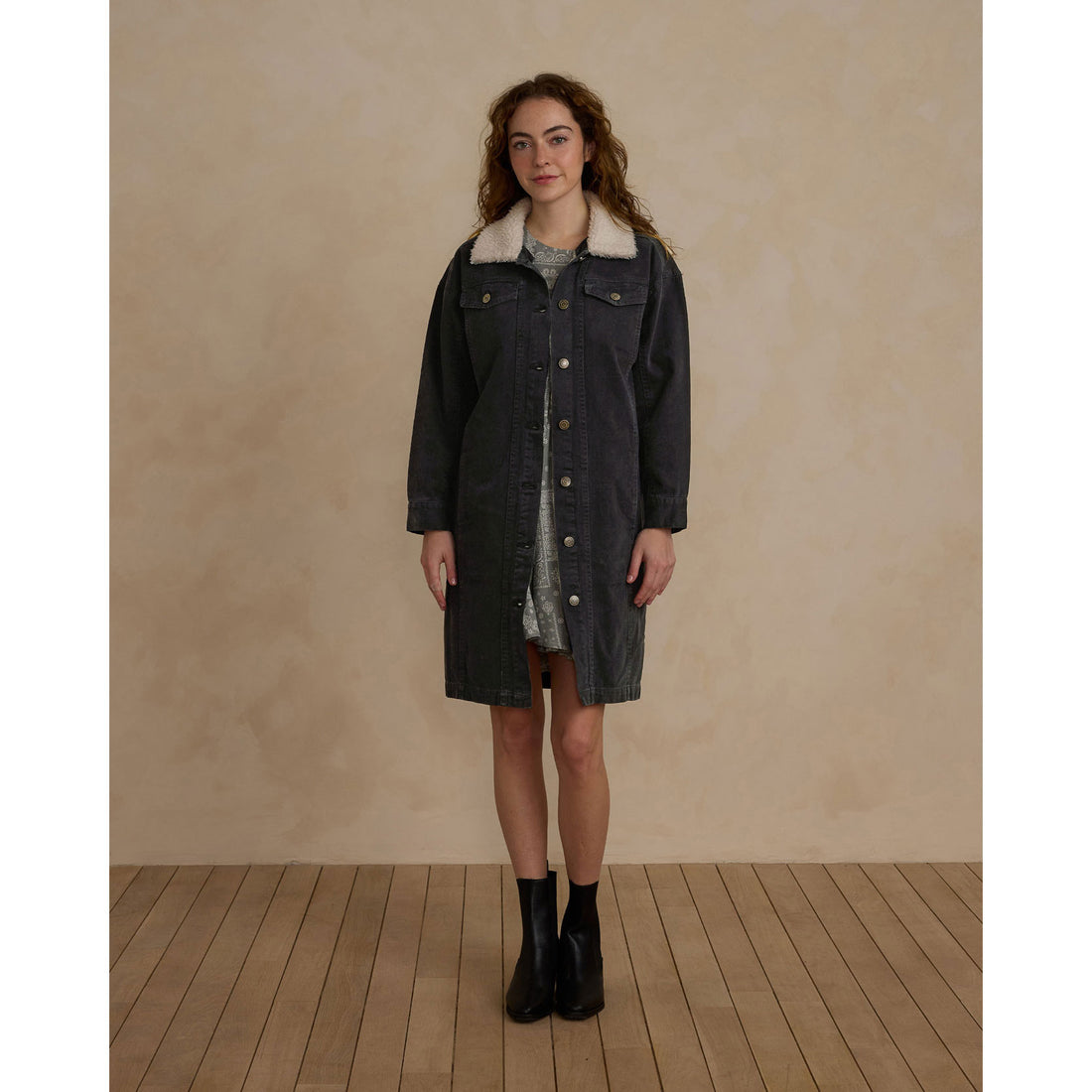Rylee and Cru Washed Black Long Trucker Women jacket