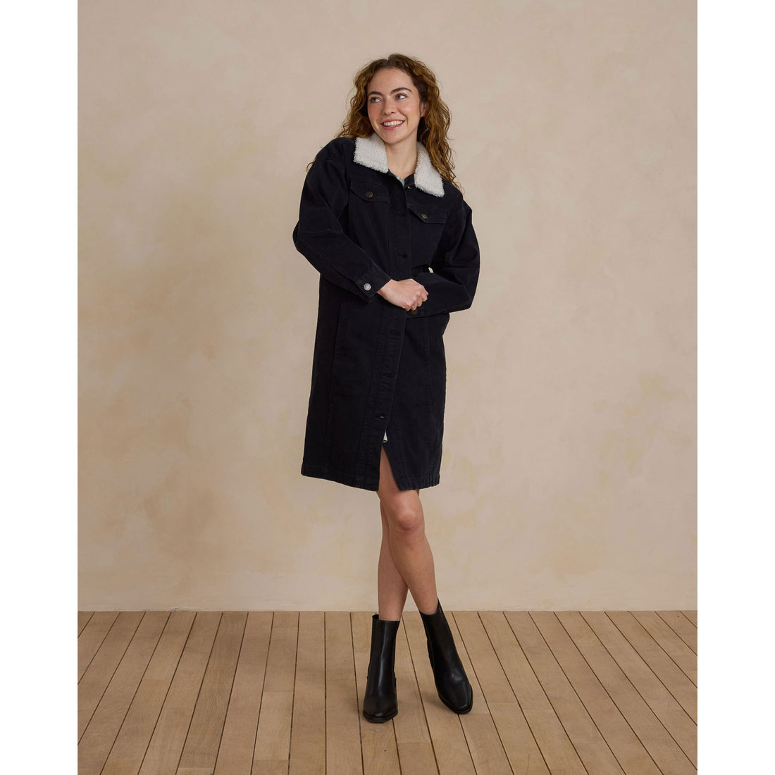 Rylee and Cru Washed Black Long Trucker Women jacket
