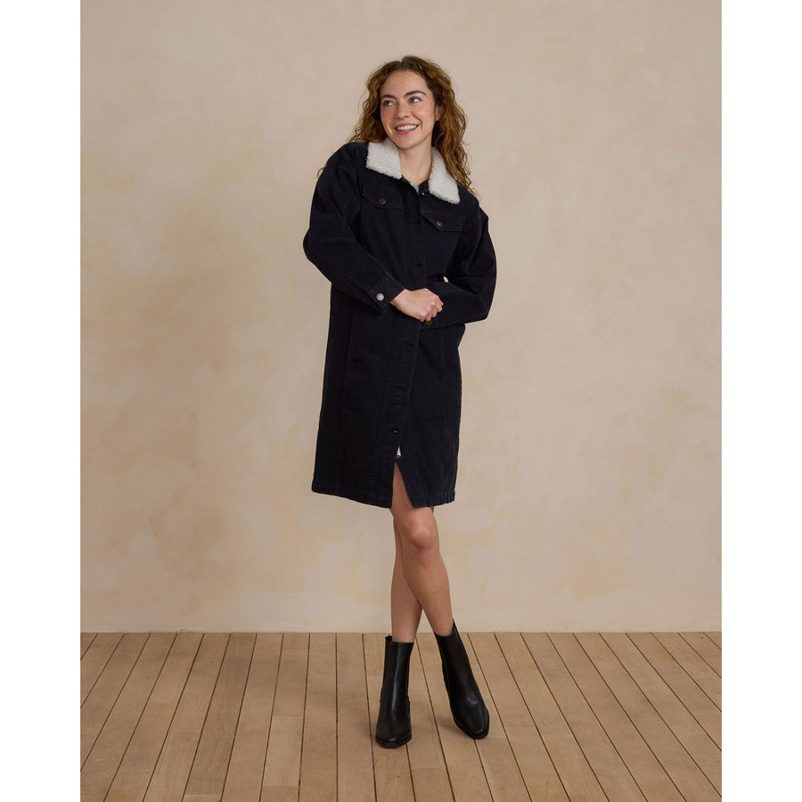Rylee and Cru Washed Black Long Trucker Women jacket