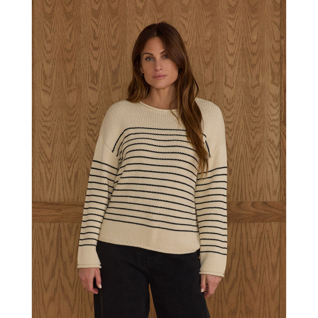Rylee and Cru Black Stripe Women Jacques Sweater