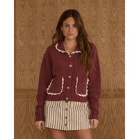 Rylee and Cru Burgundy Women Collared Cardigan
