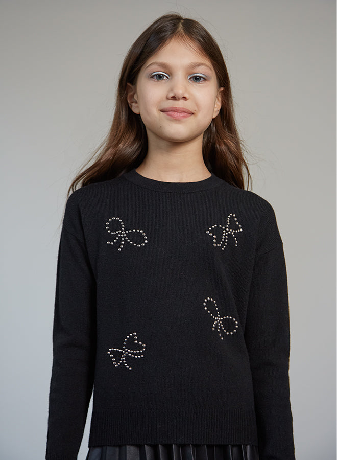 Autumn Cashmere Black Rhinestone Bow Sweater