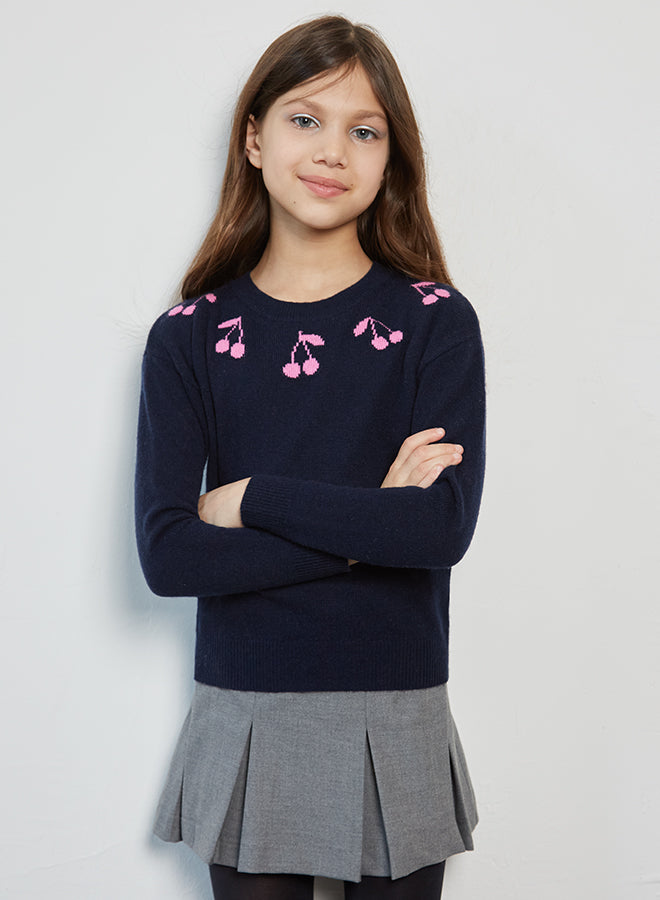 Autumn Cashmere Navy Cherry Jacquard Sweater
