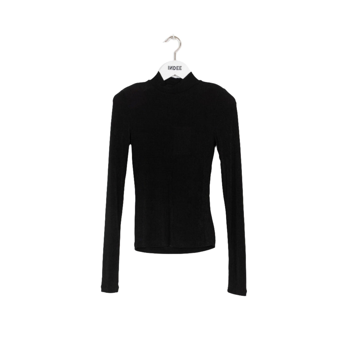 Indee Black Shiny Mock Neck Tee