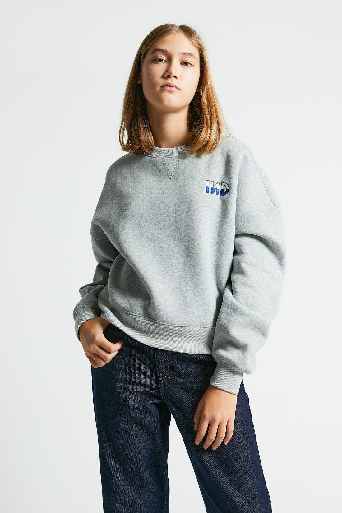 Indee Grey Embroided Logo Sweatshirt