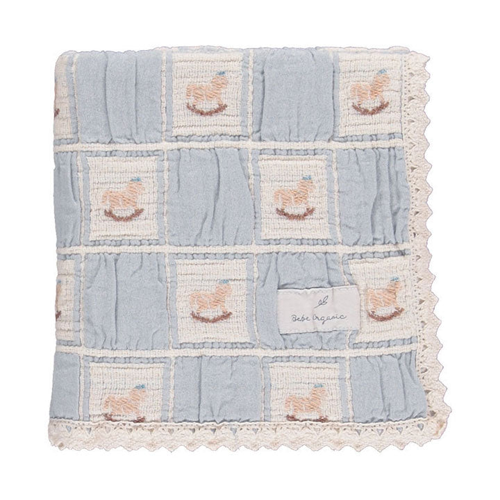 Bebe Organic Blue Horse Patchwork Blanket