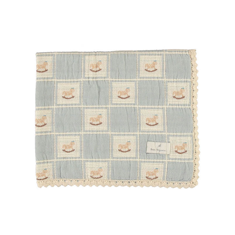 Bebe Organic Blue Rocking Horse Patchwork Blanket