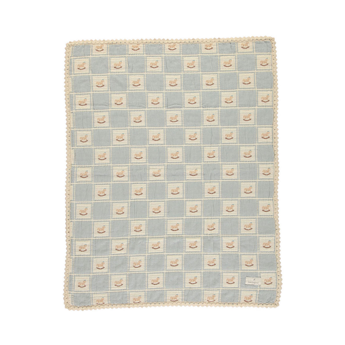 Bebe Organic Blue Rocking Horse Patchwork Blanket