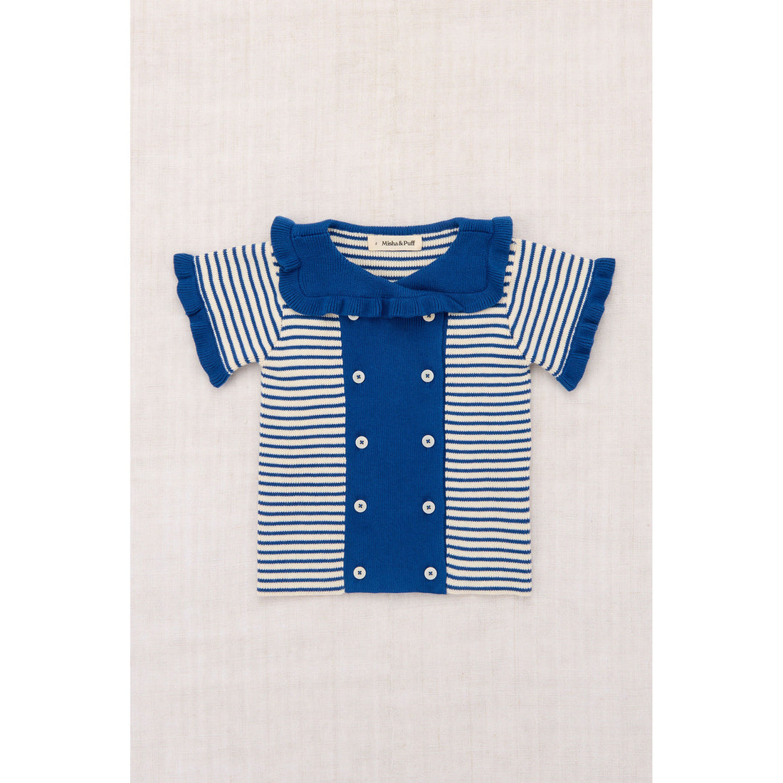 Misha and Puff   Blue Ribbon Stripe Ruffle Sailor Cardigan