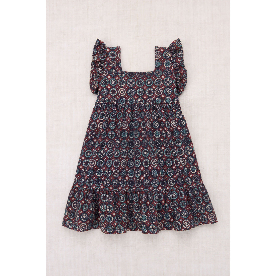 Misha and Puff Madder Root Folk Tile Ruffle Sleeve Dress