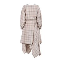 tntrm Beige Check Seersucker Drama Dress