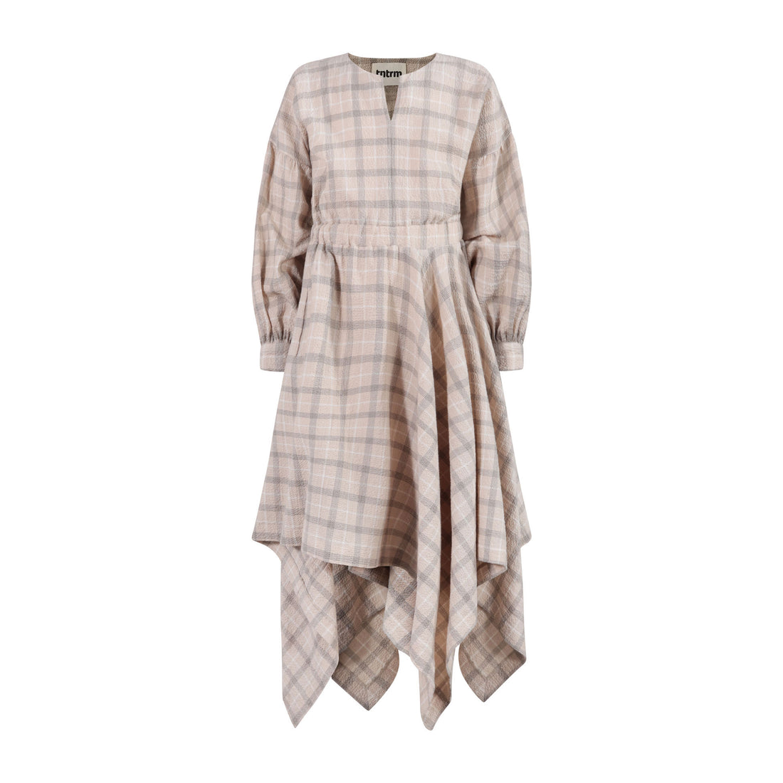 tntrm Beige Check Seersucker Drama Dress