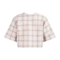 tntrm Beige Check Seersucker Crop Top