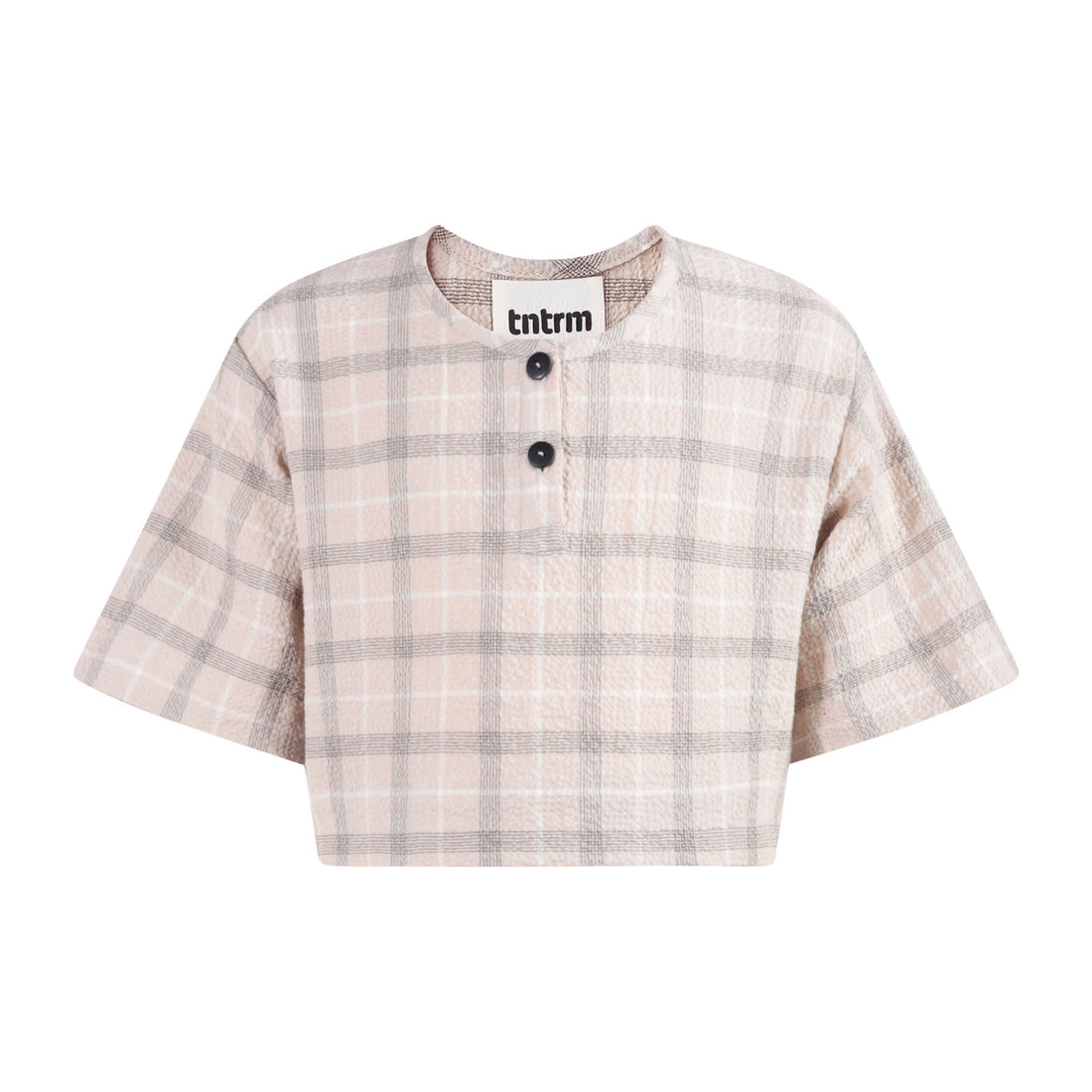 tntrm Beige Check Seersucker Crop Top