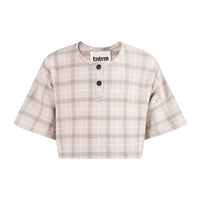 tntrm Beige Check Seersucker Crop Top