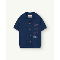The Animals Observatory Navy Bird Whale Collar Sweater