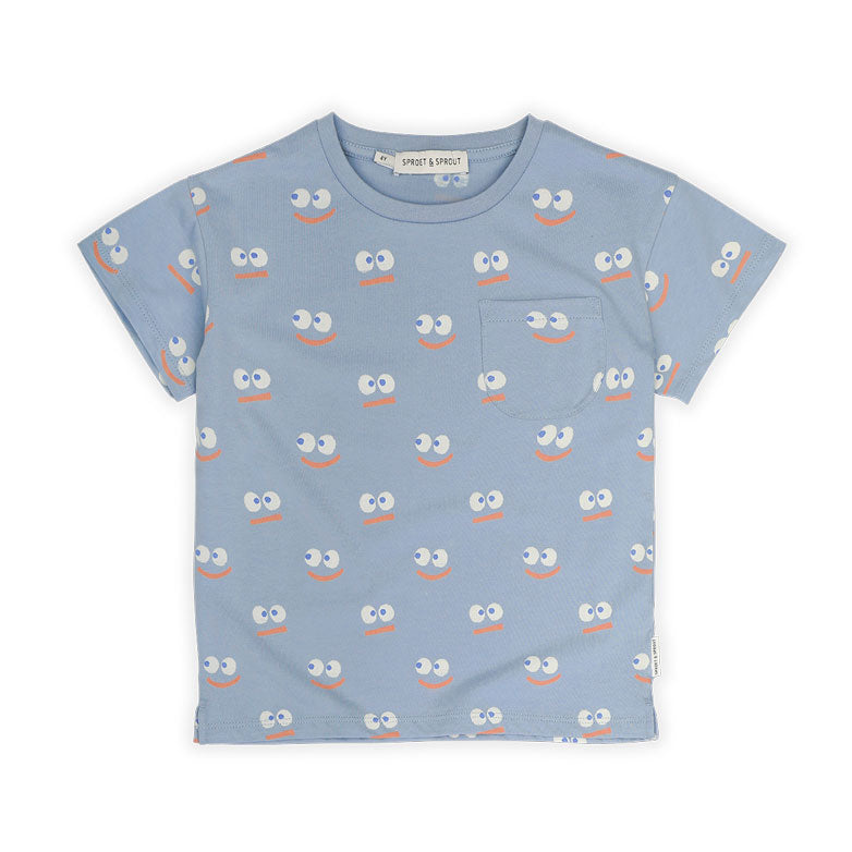 Sproet and Sprout Misty Blue Smiley Pocket Tee