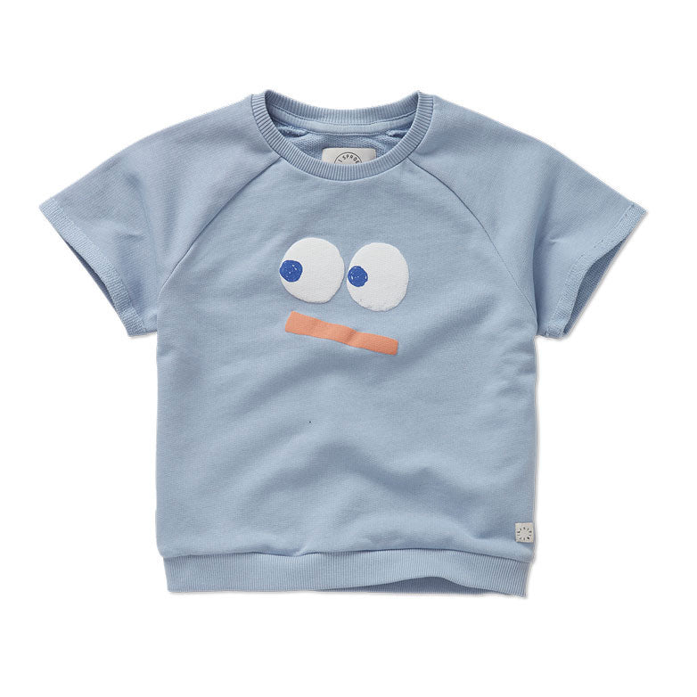 Sproet and Sprout Misty Blue Smiley Short Sleeve Sweatshirt