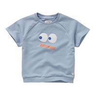 Sproet and Sprout Misty Blue Smiley Short Sleeve Sweatshirt