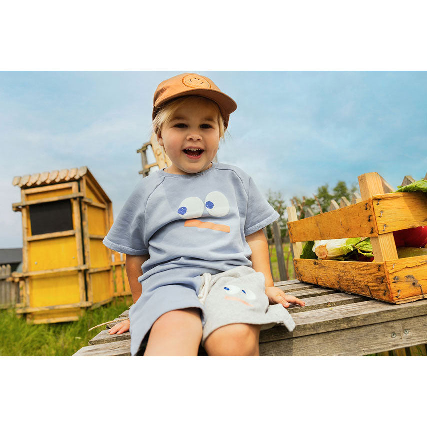 Sproet and Sprout Misty Blue Smiley Short Sleeve Sweatshirt