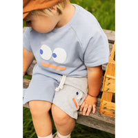 Sproet and Sprout Misty Blue Smiley Short Sleeve Sweatshirt