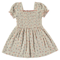 Tocoto Vintage Off White Floral/ Checked Print Smocked Dress