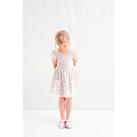 Tocoto Vintage Off White Floral/ Checked Print Smocked Dress