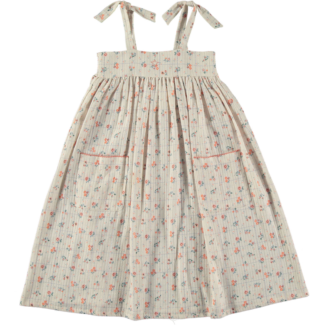 Tocoto Vintage Off White Floral/ Checked Print Strappy Midi Dress