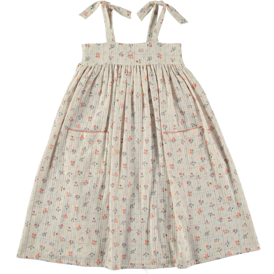 Tocoto Vintage Off White Floral/ Checked Print Strappy Midi Dress