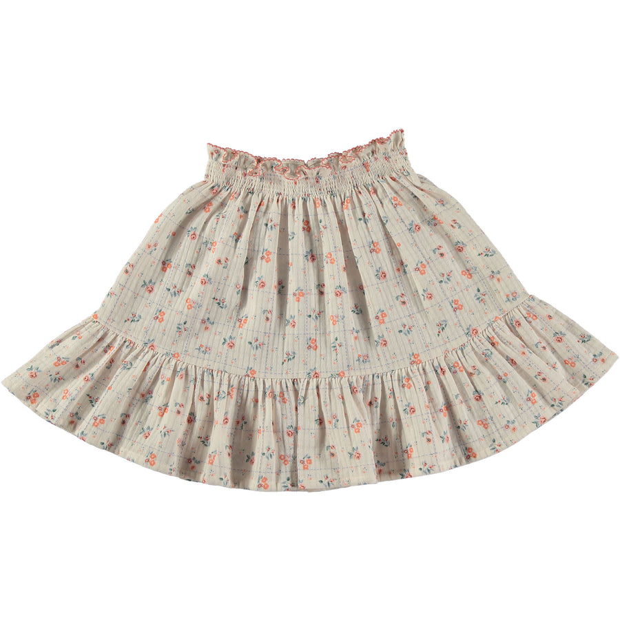 Tocoto Vintage Off White Floral/ Checked Print Skirt