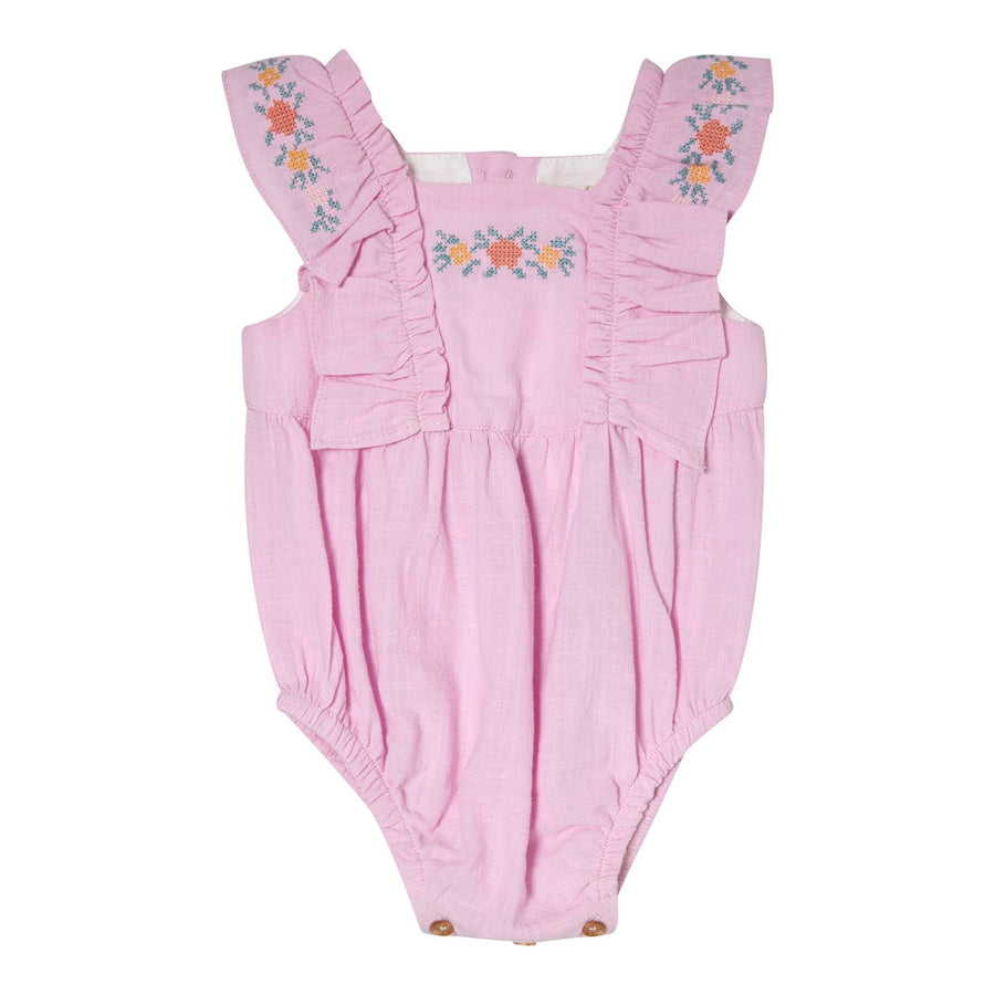 Tocoto Vintage Lavender Flower Embroidered Romper