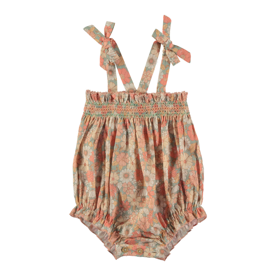 Tocoto Vintage Pink Lurex Flowers Strap Romper